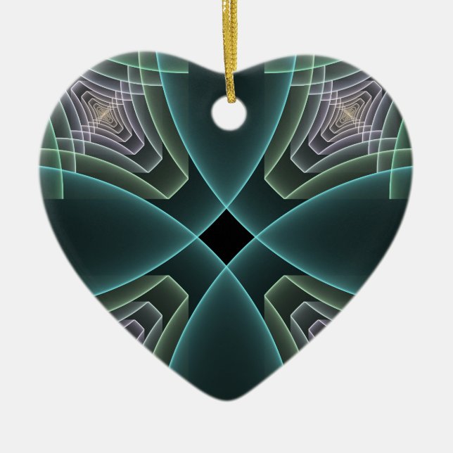 Modern Geometric Fractal Art Graphic Heart Julgransprydnad Keramik (Framsidan)