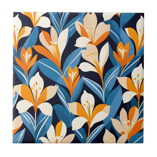 Modern Geometric Freesia Flower Mönster Kakelplatta (Framsidan)