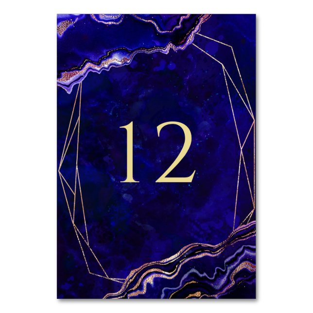 Modern Geometric Geode Blue Lila Ro Guld Agate Bordsnummer (Framsidan)