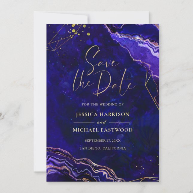 Modern Geometric Geode Blue Lila Ro Guld Agate Spara Datumet (Framsida)