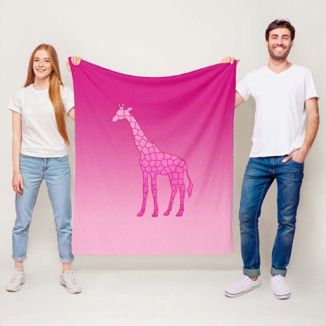 Modern Geometric Giraffe, Fuchsia och Ljus rosa Fleecefilt (På plats)