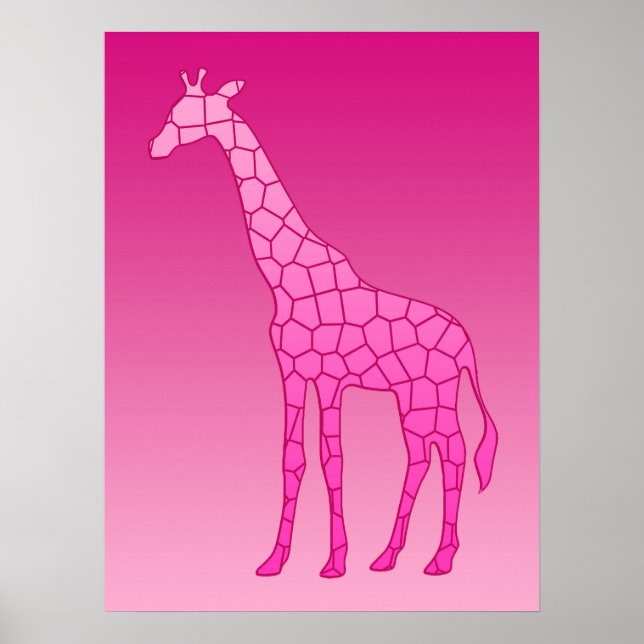 Modern Geometric Giraffe, Fuchsia och Ljus rosa Poster (Framsidan)
