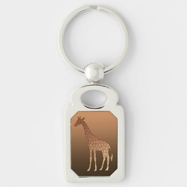 Modern Geometric Giraffe, koppar och Brown Rektangulärt Silverfärgad Nyckelring (Framsidan)