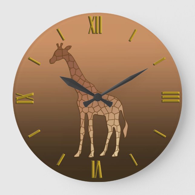 Modern Geometric Giraffe, koppar och Brown Stor Klocka (Framsida)