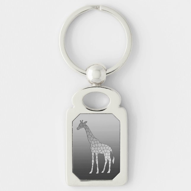 Modern Geometric Giraffe, Silver Grått/Grått Rektangulärt Silverfärgad Nyckelring (Framsidan)