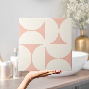 Modern Geometric Girly Coral Semi Circles Tile Kakelplatta
