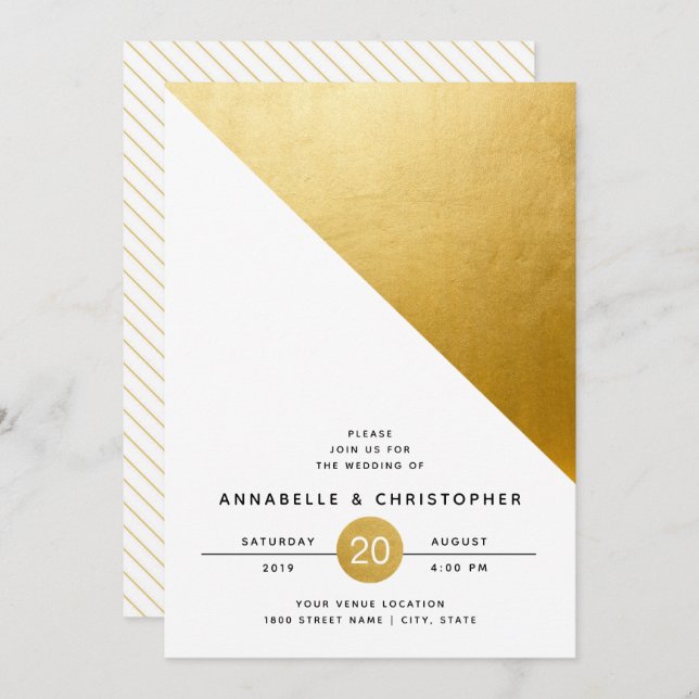 Modern Geometric Gold Foil Bröllop Inbjudningar (Fram/baksida)