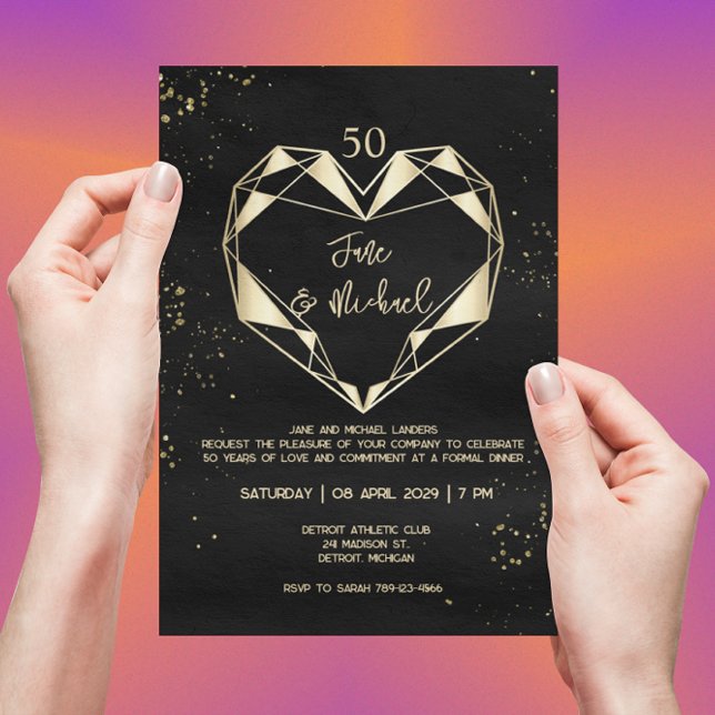 Modern Geometric Golden Heart 50-årsdagen Inbjudningar (Skapare uppladdad)