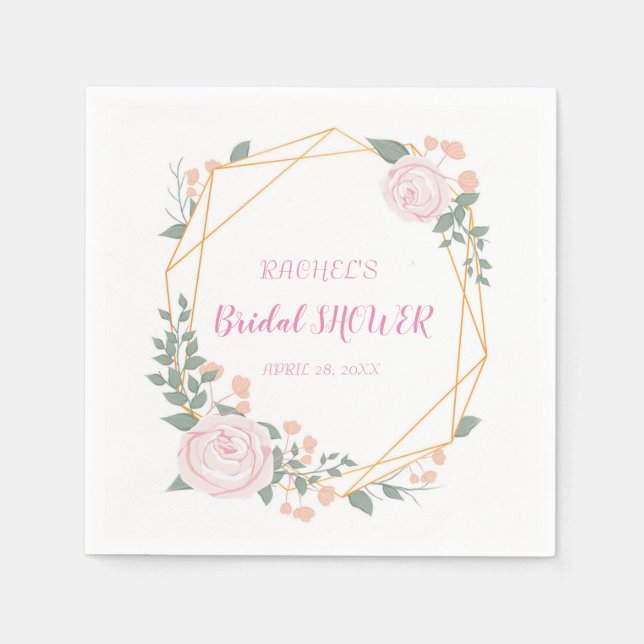 Modern Geometric golden ram rosa blommigt Pappersservett (Framsidan)