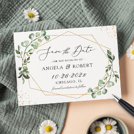 Modern Geometric Greenery Eucalyptus Löv Script Spara Datumet