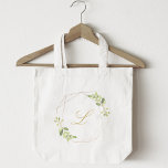 Modern Geometric Greenery Monogram Bridesmaid Tygkasse<br><div class="desc">Anpassningsbar-designad monogram till säck med modern snyggt,  geometrisk guld ram och vattenfärgad grön utformning.</div>