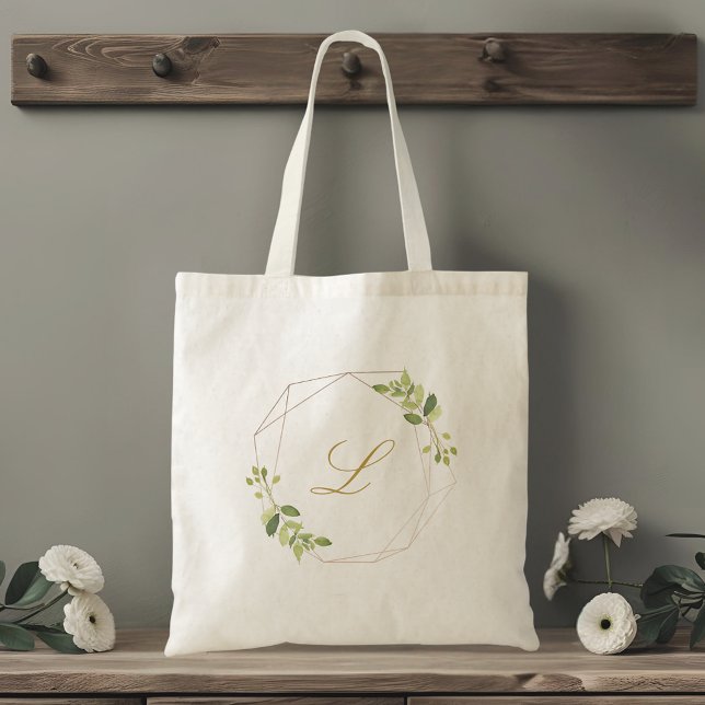 Modern Geometric Greenery Monogram Bridesmaid Tygkasse (Skapare uppladdad)