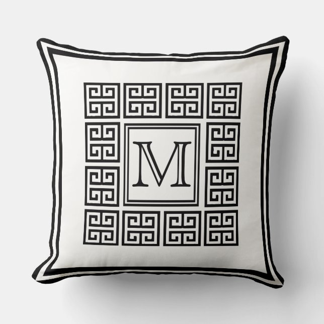 Modern Geometric Grekiska nyckel Mönster Monogram Kudde (Framsida)