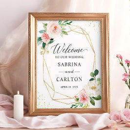 Modern Geometric Guld Blommigt Bröllop-tecken Poster