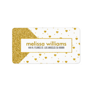 Modern Geometric Guld Glitter & Hearts Mönster Adressetikett