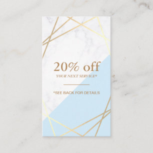 Modern Geometric Guld Marble Blue Coupon, Lodrät Visitkort