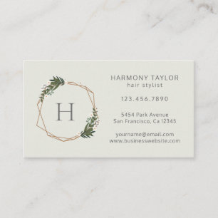 Modern Geometric Guld Ram Greenery Monogram Visitkort