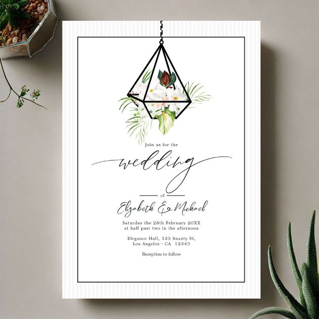 Modern Geometric Hanging Terrarium Bröllop QR-kod Inbjudningar (Modern Geometric Hanging Terrarium Wedding QR Code Invitation)