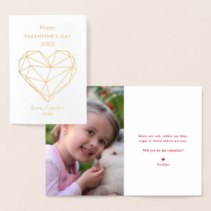 Modern Geometric Heart Photo Valentine Day Folierat Kort