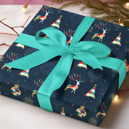 Modern Geometric Julgran Reindeer Presentpapper