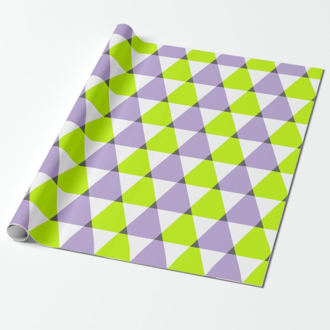 Modern Geometric Lila Grönt Triangles Mönster Presentpapper (Utrullad)