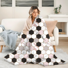 Modern Geometric Marble Hexagon Mönster Fleecefilt