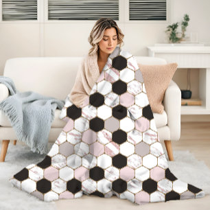 Modern Geometric Marble Hexagon Mönster Fleecefilt