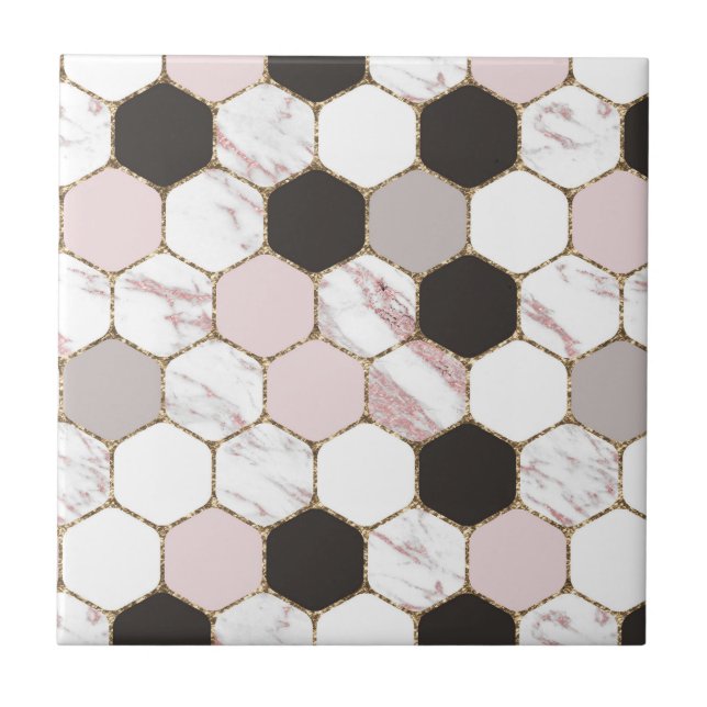 Modern Geometric Marble Hexagon Mönster Kakelplatta (Framsidan)