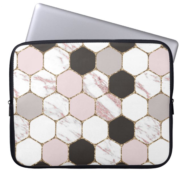 Modern Geometric Marble Hexagon Mönster Laptop Fodral (Framsidan)
