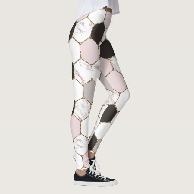 Modern Geometric Marble Hexagon Mönster Leggings (Höger)