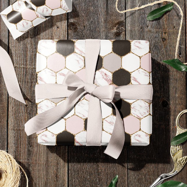 Modern Geometric Marble Hexagon Mönster Presentpapper (Skapare uppladdad)