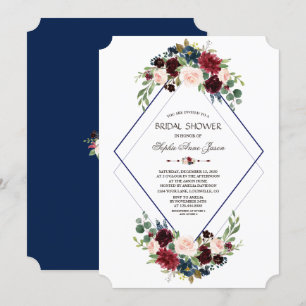 Modern Geometric Merlot Navy Blommigt Möhippa Inbjudningar