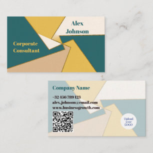 Modern Geometric Minimalist Guld och Teal QR-LOGOT Visitkort