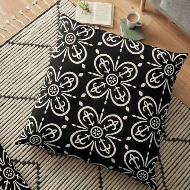 Modern Geometric Mönster Black White Fleur Du Lys Kudde (Skapare uppladdad)
