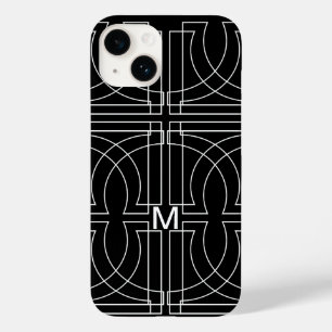 Modern Geometric Mönster Black White Monogrammed