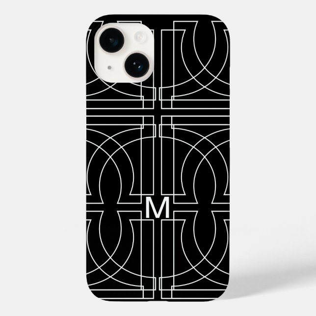 Modern Geometric Mönster Black White Monogrammed (Baksida)