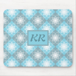 Modern Geometric Mönster Blue & Grått Monogram Musmatta