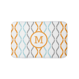 Modern Geometric Mönster Blue Grått & Orange Badrumsmatta