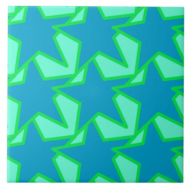 Modern Geometric Mönster, Jade Grönt och Blue Kakelplatta (Framsidan)