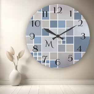 Modern Geometric Mönster Monogram-väggklocka Rund Klocka
