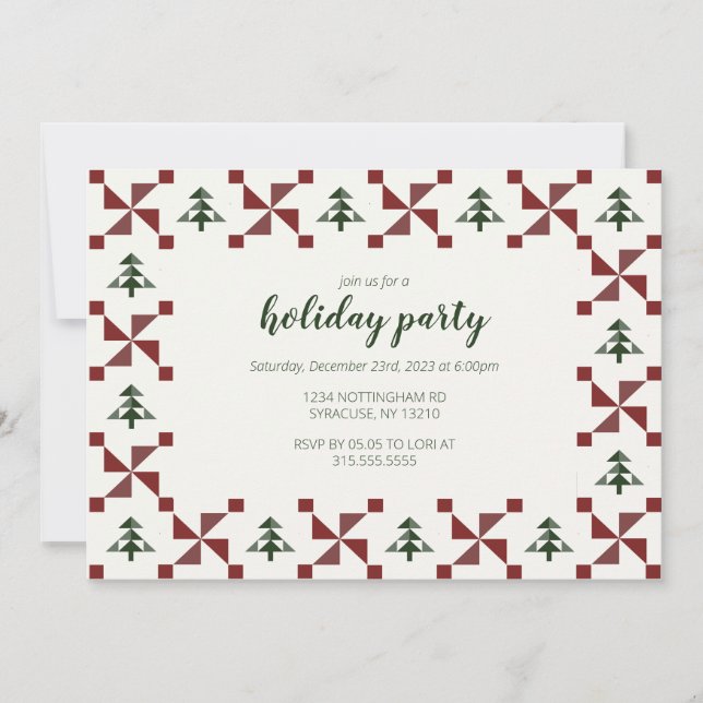 Modern Geometric Mönster Quilt-Julfest Inbjudningar (Framsida)