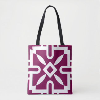 Modern Geometric Mönster Tote Bag - Plum & White Tygkasse