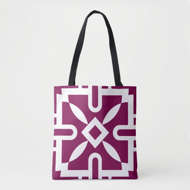 Modern Geometric Mönster Tote Bag - Plum & White Tygkasse (Framsida)