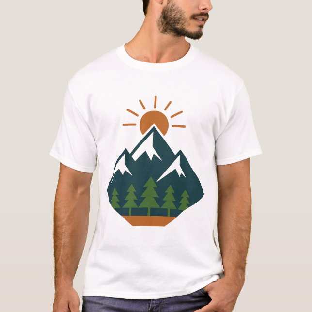 Modern Geometric Mountain Äventyr Nature T-Shirt (Framsida)