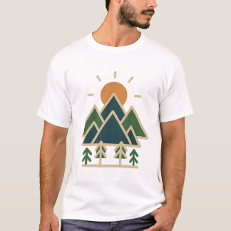 Modern Geometric Mountains Äventyr T-Shirt | Min