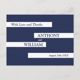 Modern Geometric Navy Blue White Bröllop Tack Vykort