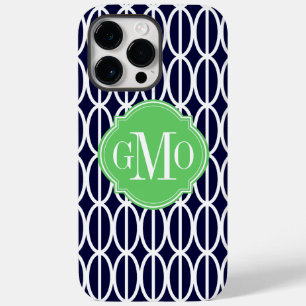 Modern Geometric Navy Blue White Mönster Monogram