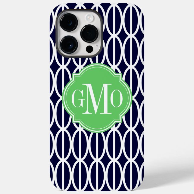 Modern Geometric Navy Blue White Mönster Monogram (Baksida)