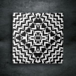 Modern Geometric Op Art Black and White Mönster Kakelplatta<br><div class="desc">Den här keramiska plattan har en fängslande geometrisk design som är både modern och tidlös. Dess utformning kännetecknas av ett komplicerat svart och vitt mönster. I mitten av plattan finns ett stjärnliknande figur, som omges av många lagrar av geometriska former som diamanter, trianglar och fyrkanter. Mönster är symmetriskt, med komplexa...</div>