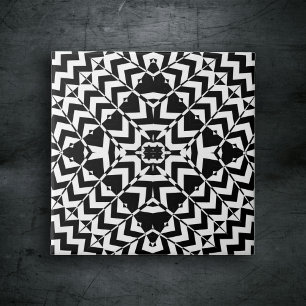 Modern Geometric Op Art Black and White Mönster Kakelplatta